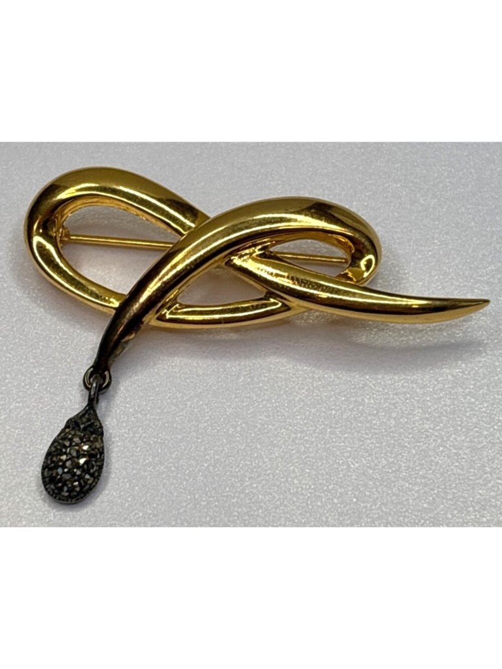 Judith Jack Abstract Swirl Brooch, Dangling Marcasite 925 Teardrop Charm Signed